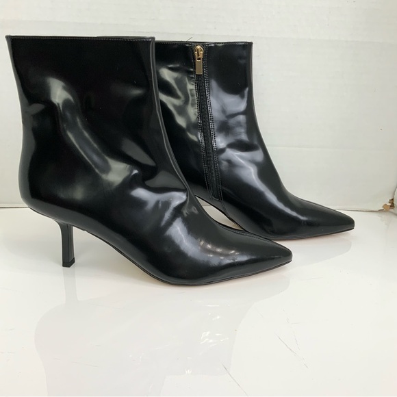 Ann Taylor Shoes - New Ann Taylor Sz 11 Shiny Black Leather Sculptural Heel Sleek Booties Boots